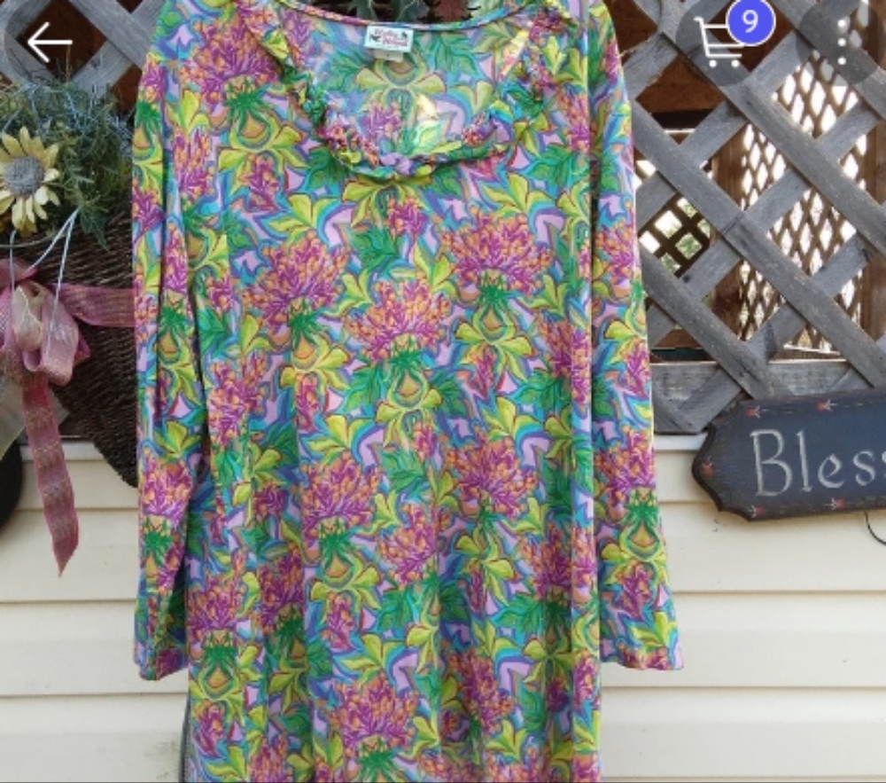 Haley and the hound floral ruffle neckline blouse